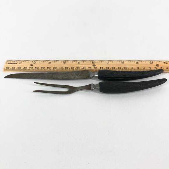 Cattarangus Vanadium Vintage Carving Set With Black Stag Handles - Picture 2 of 6